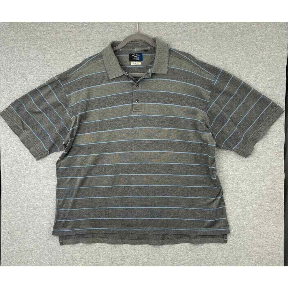 Callaway Shirt Mens XXL Gray Polo Golf Pima Short Sleeve Stripes Collar Casual